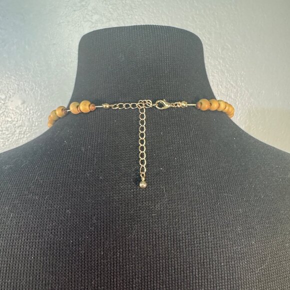Wood Bead Necklace Adjustable Lobster Clasp 30 Inches Handmade Brown Gold Tone C - Picture 4 of 4